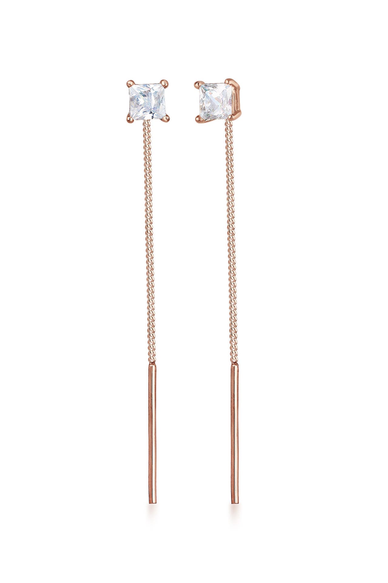 ELLI Ohrringe Durchziehen mit Zirkonia Quadrat 925 Silber Rosegold, Bild 1