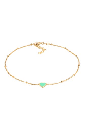 ELLI Fußschmuck Kugelkette Herz Emaille 925 Silber