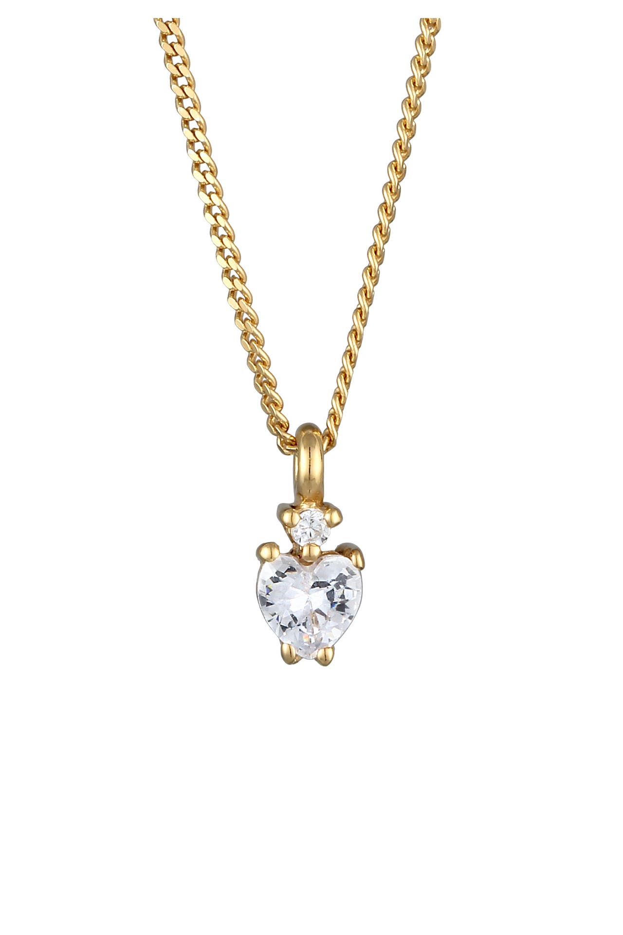 ELLI Kette Herz Zirkonia Solitär Funkelnd 925 Silber Vergoldet Weiß, Bild 1