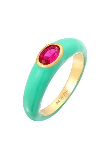 ELLI Ring Zirkonia Oval Solitär Emaille 925 Silber Türkis