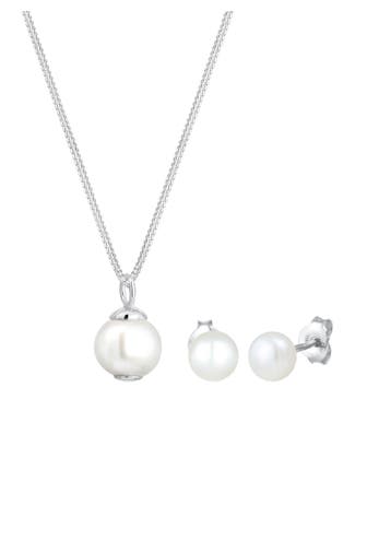 ELLI Schmuckset Süßwasserperlen Weiß 925 Sterling Silber Silber