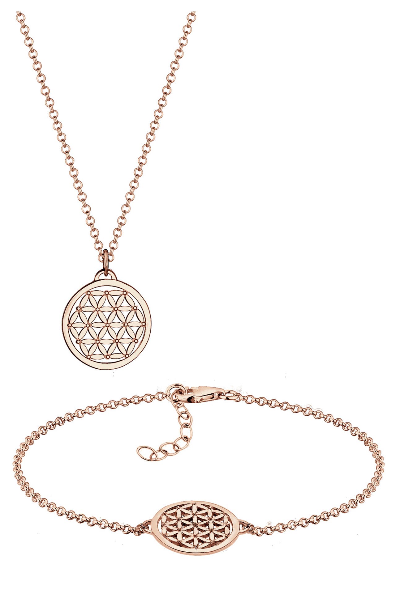 ELLI Schmuckset Set Kette Ohrstecker Blume des Lebens 925 Sterling Silber Rosegold, Bild 1