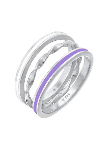 ELLI Ring Emaille Gedreht BasicTrio 3er Set 925 Silber Silber