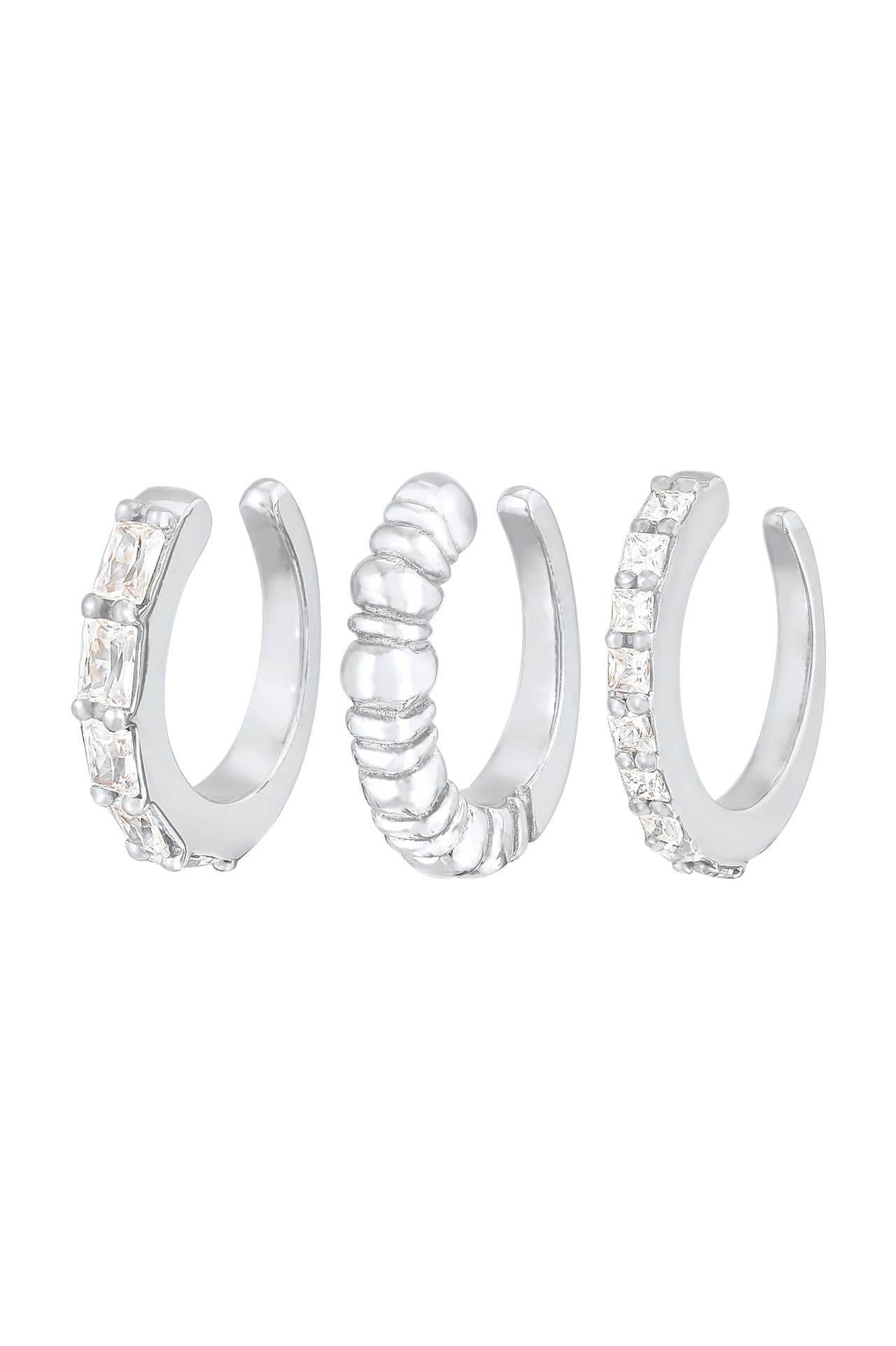 ELLI PREMIUM Ohrringe Earcuff Geo Zirkonia Riffel 3er Set 925 Silber Silber, Bild 1
