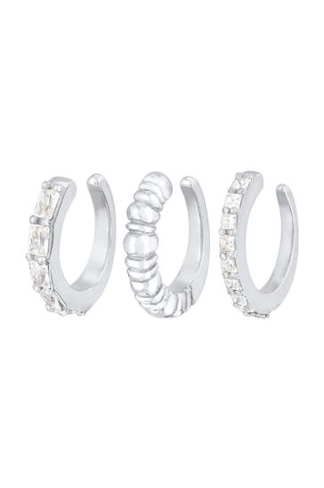 ELLI PREMIUM Ohrringe Earcuff Geo Zirkonia Riffel 3er Set 925 Silber Silber