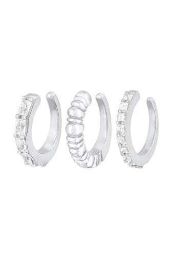 ELLI PREMIUM Ohrringe Earcuff Geo Zirkonia Riffel 3er Set 925 Silber Silber