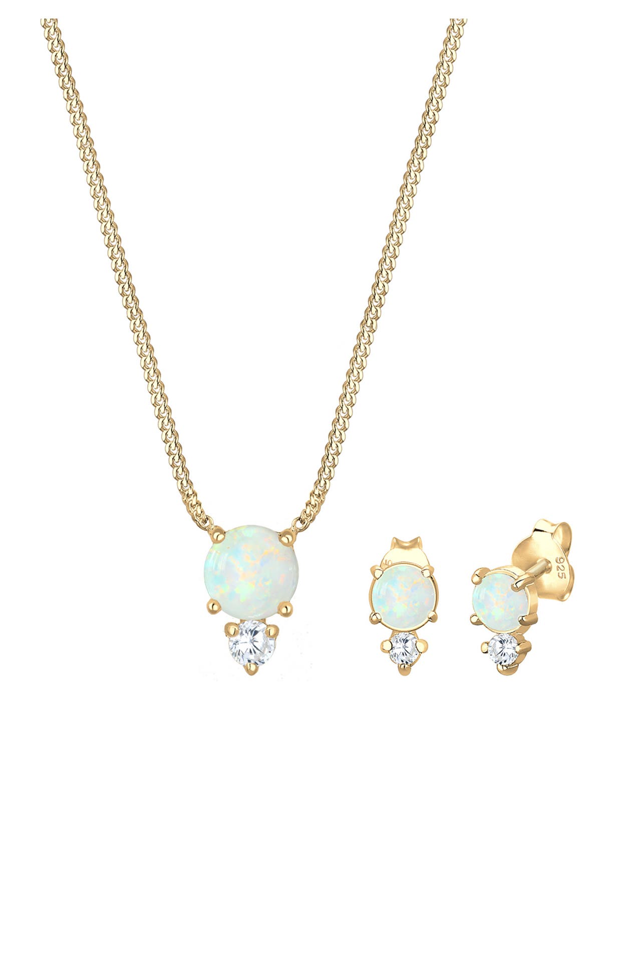 ELLI Schmuckset Zirkonia Synthetischer Opal Weiß 925 Sterling Silber vergoldet Gold, Bild 1