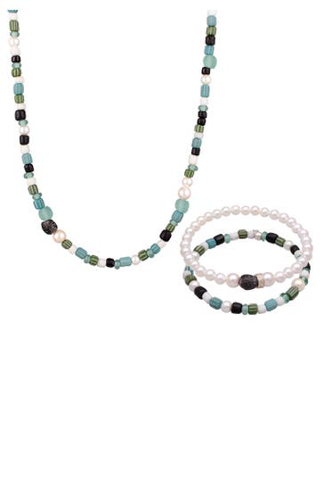 KUZZOI Schmuckset Herren Glas Perlen Set Halskette Armband 925 Silber Bunt