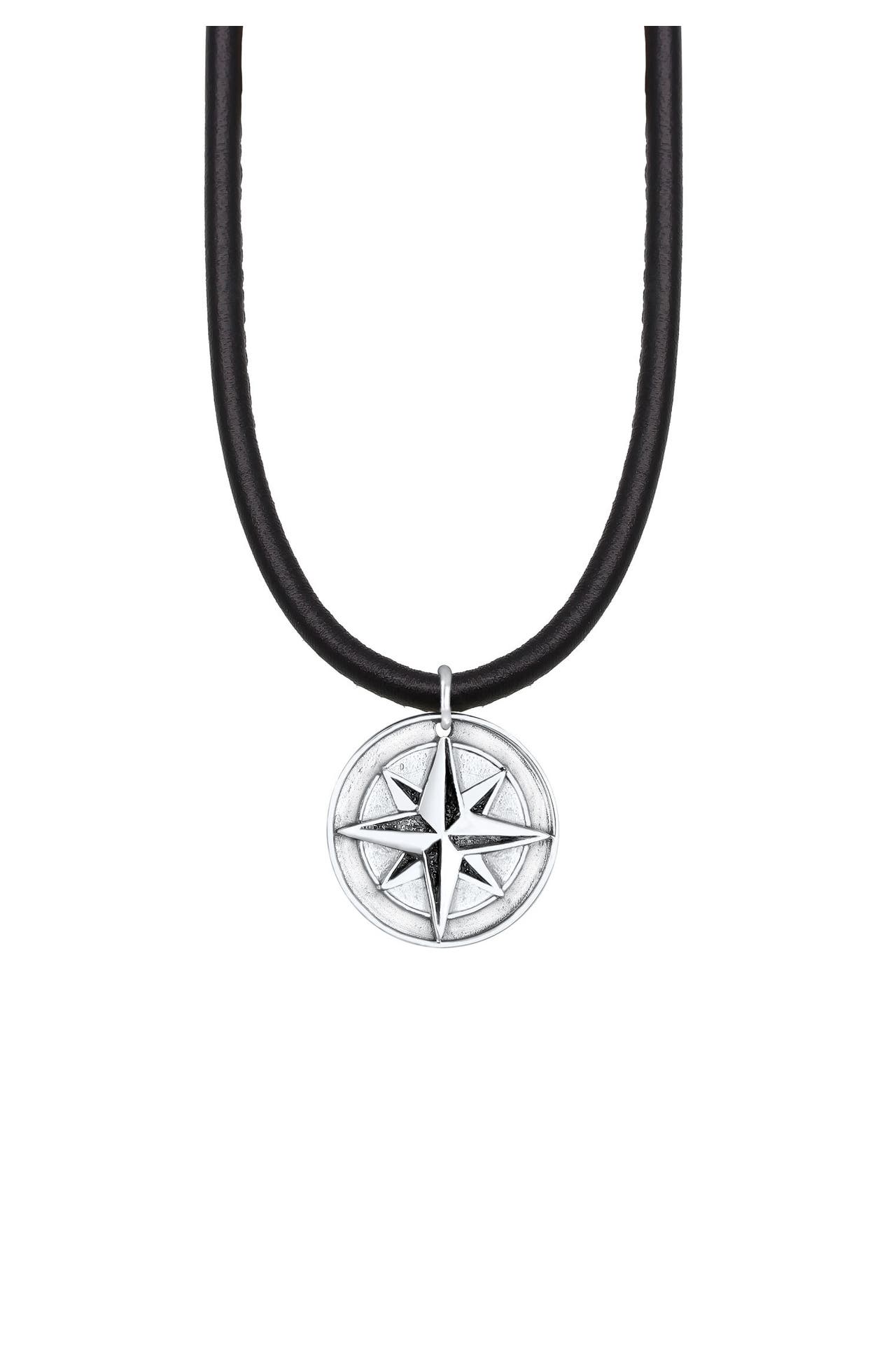 KUZZOI Kette Lederband Anhänger Kompass 925 Sterling Silber Silber, Bild 1