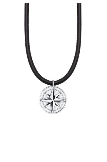 KUZZOI Kette Lederband Anhänger Kompass 925 Sterling Silber Silber