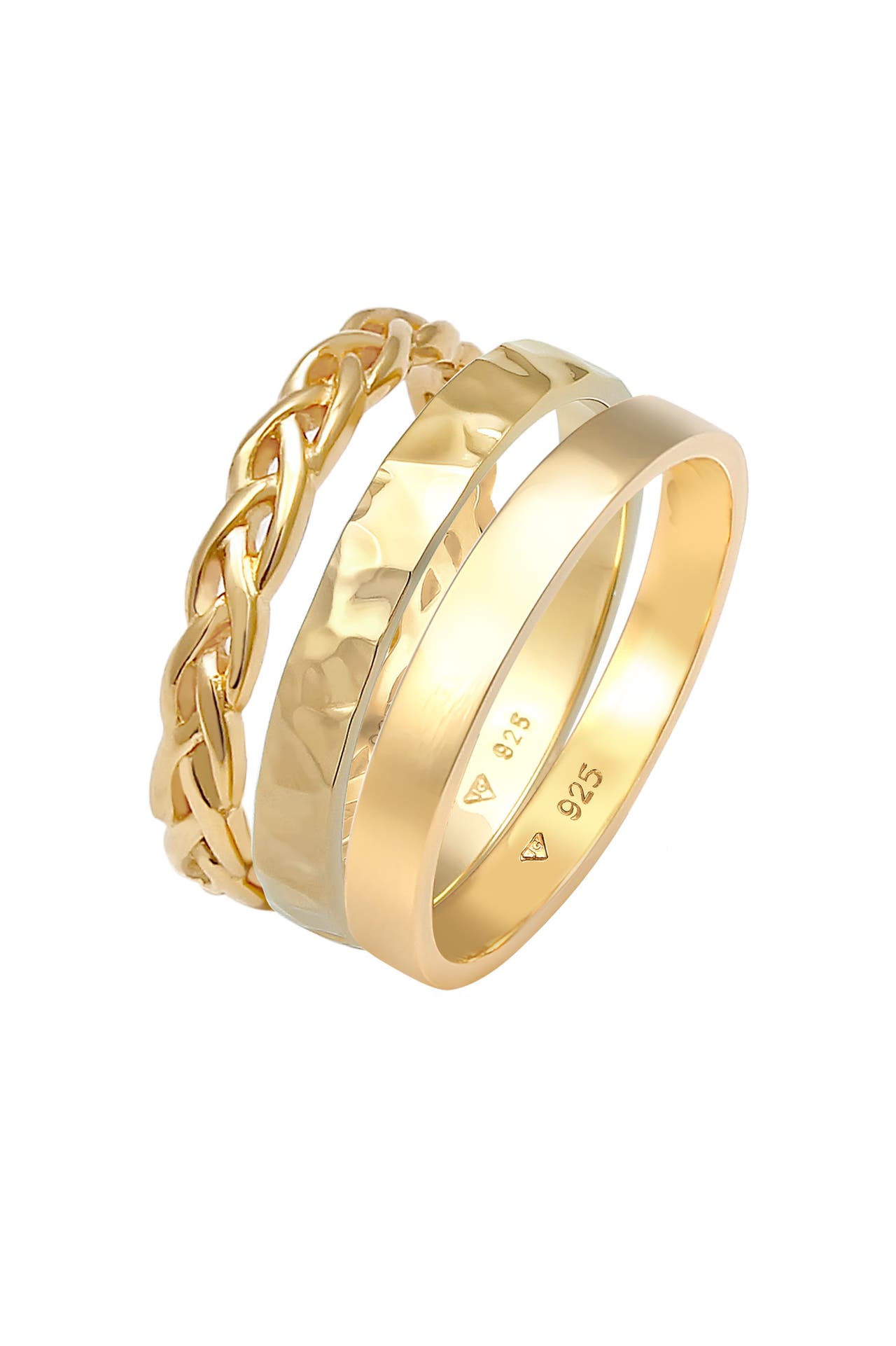 ELLI Ring Bandring Zopfmuster Hammerschlag 3er Set 925 Silber Gold, Bild 1