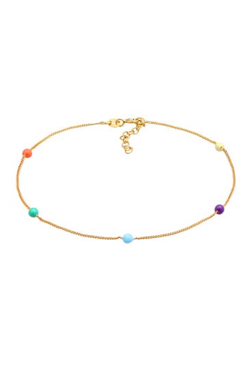 ELLI Fusskettchen Kugel Bead Emaille 925er Silber Gold