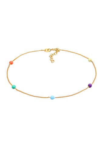 ELLI Fusskettchen Kugel Bead Emaille 925er Silber Gold