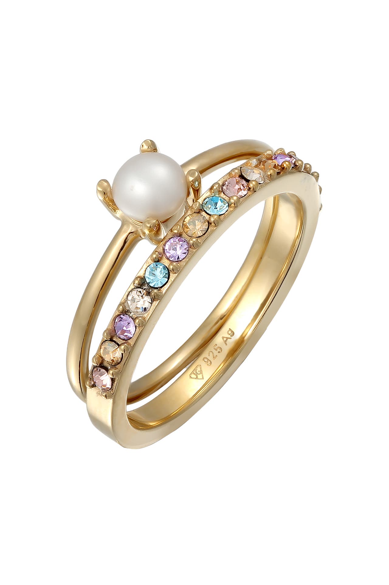 ELLI Ring Kristall Glas Bunt Süßwasserperle (2 tlg.) 925 Sterling Silber Gold, Bild 1