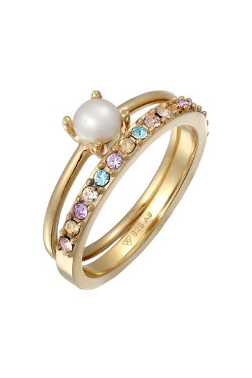 ELLI Ring Kristall Glas Bunt Süßwasserperle (2 tlg.) 925 Sterling Silber Gold