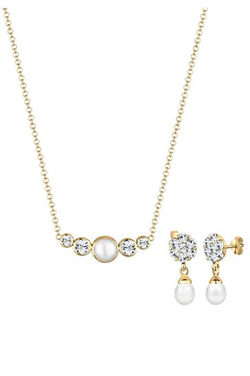 ELLI PREMIUM Schmuckset mit Perle und Kristalle 925 Silber Gold