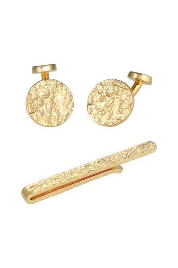 KUZZOI Krawatten & Fliegen Manschettenknöpfe Krawattennadel Struktur Silber Gold