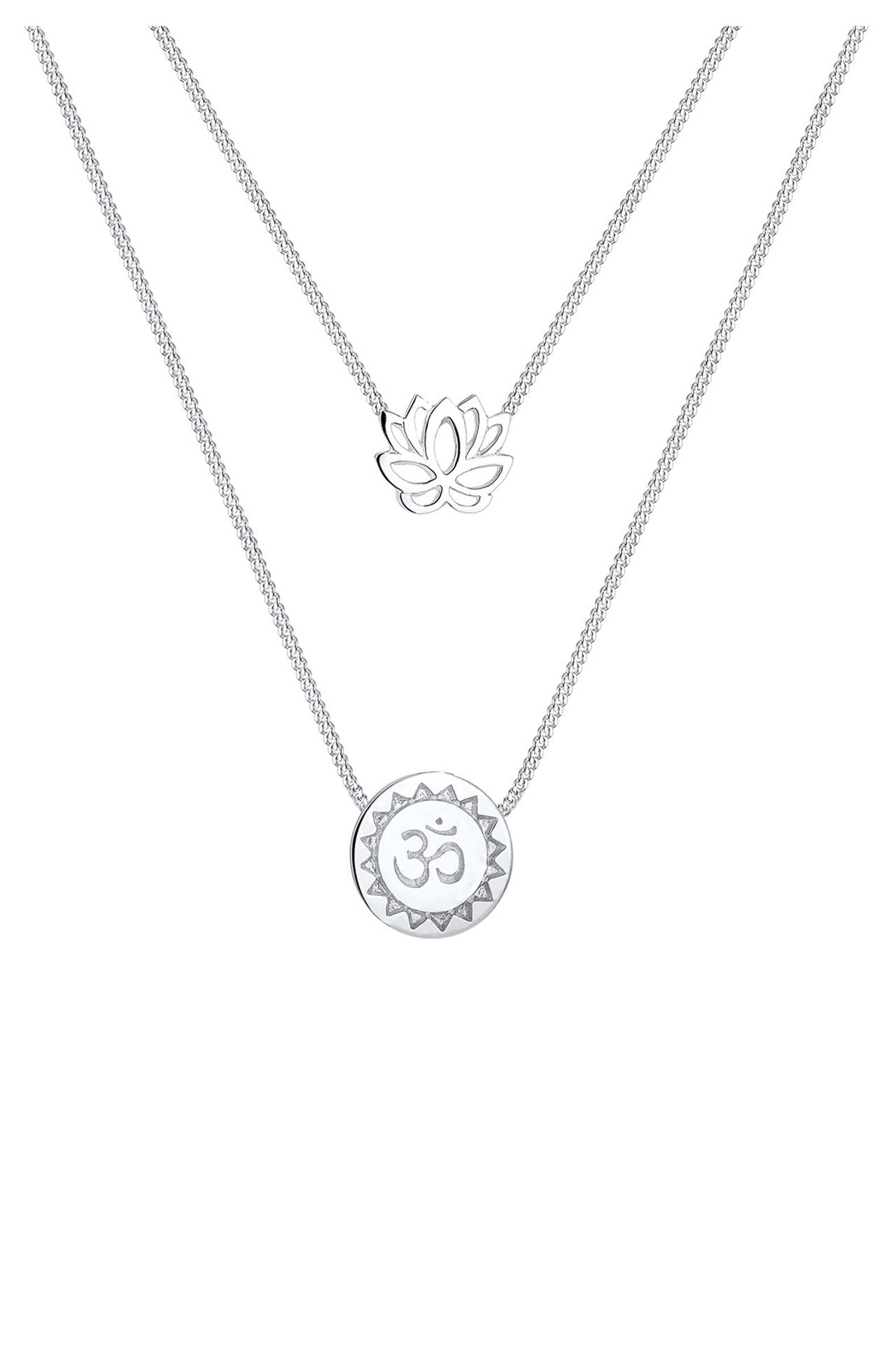 ELLI Kette Lotusblume Om Symbol Yoga Mantra Layer 925 Silber Silber, Bild 1