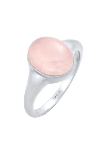 ELLI Ring Siegelring Rosa Quarz Edelstein Oval 925 Silber Silber
