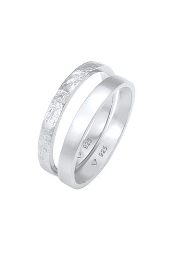 ELLI Ring Bandring Basic Gehämmert Schmuck Geschenk (Set 2-tlg) 925 Silber Silber