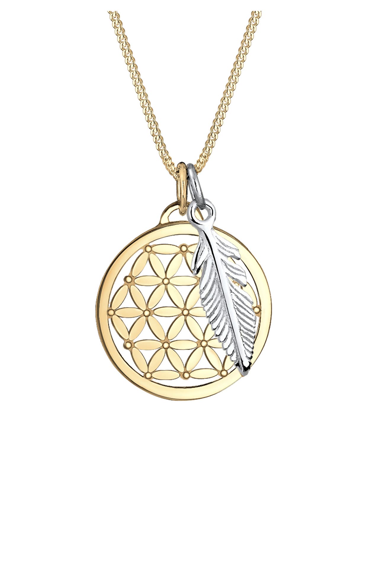 ELLI Kette Anhänger Lebensblume und Feder bicolor 925 Sterling Silber Gold, Bild 1