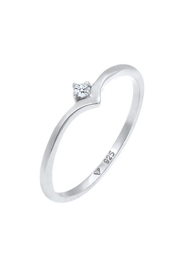 ELLI DIAMONDS Ring Solitär Diamant (0.03 ct.) V-Form 925 Silber Silber