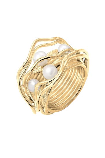 NENALINA Ring Süßwasserperlen Geschwungen Gedreht 925 Silber Gold