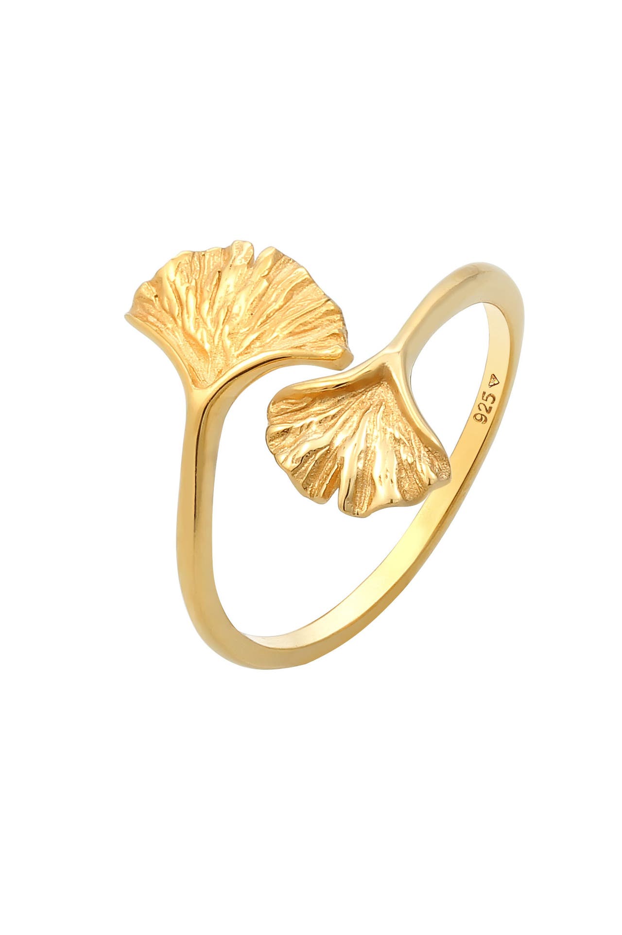 ELLI Ring Verstellbar offen Ginkgo Blatt Natur 925 Silber Gold, Bild 1