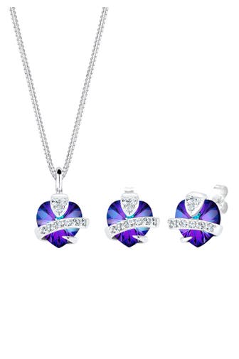 ELLI Schmuckset Herz Glamourös 925 Silber, mit Kristallen von Swarovski® Violett