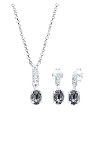 ELLI Schmuckset Grau 925 Sterling Silber, mit Kristallen von Swarovski® Silber
