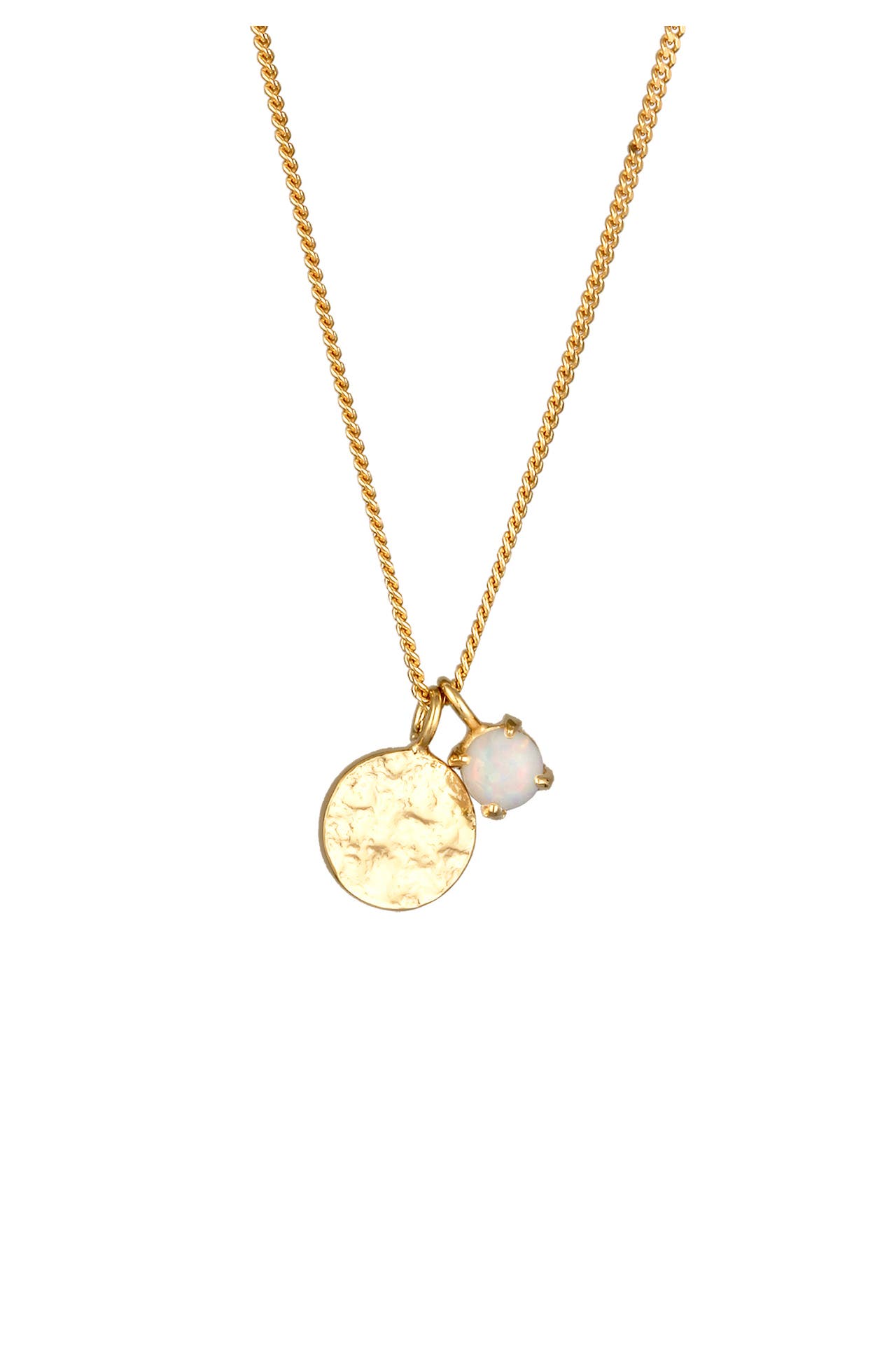ELLI Kette Plättchen Synthetischer Opal Weiß 925 Sterling Silber Gold, Bild 1