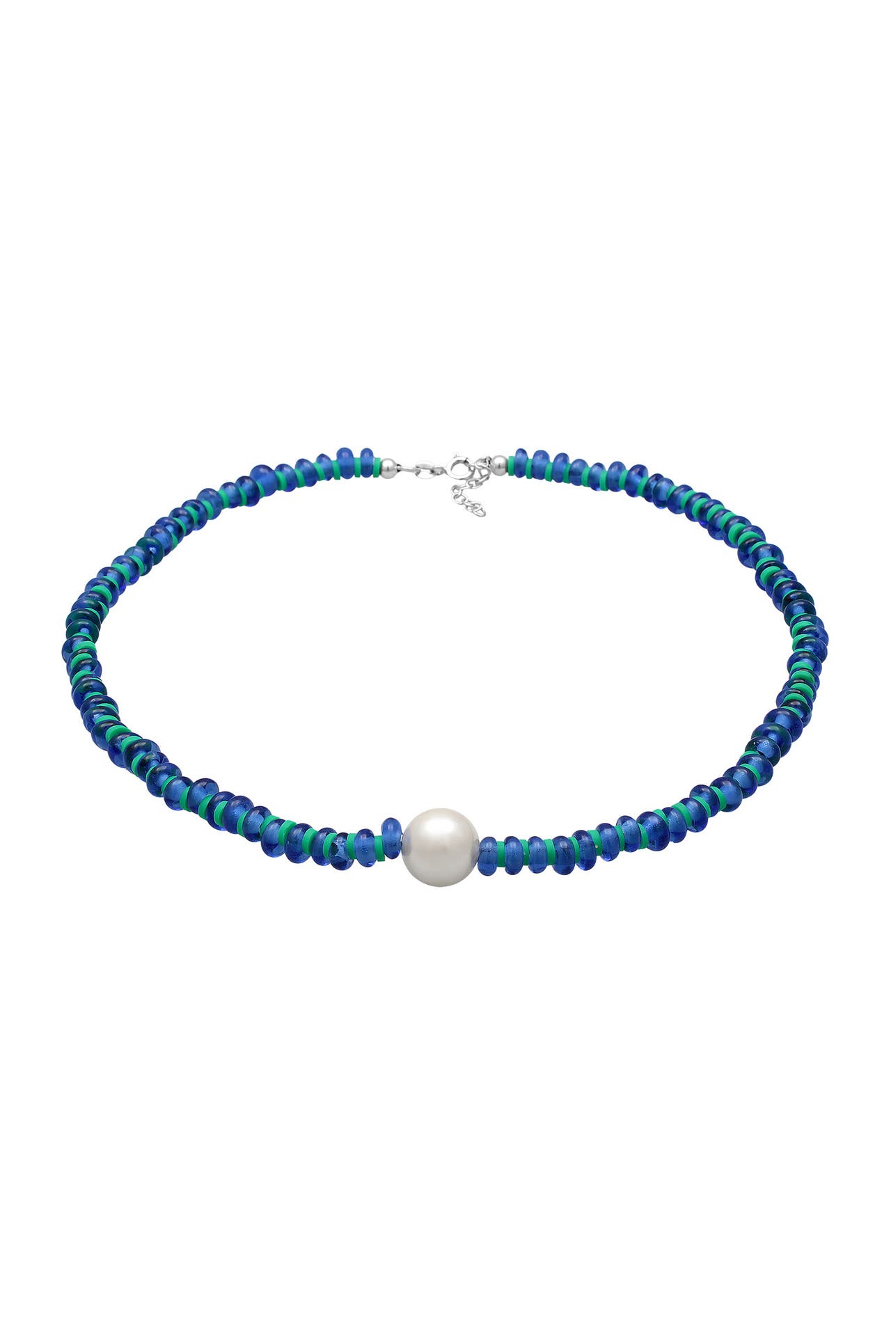 ELLI Kette Glas Perlen Heishi Disc Muschelkernperle 925 Silber Blau, Bild 1