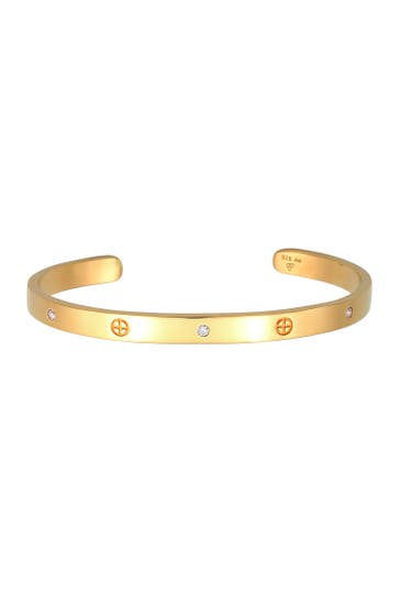 ELLI PREMIUM Armband Geo Bangle Kreuz Minimal Zirkonia 925 Silber Gold