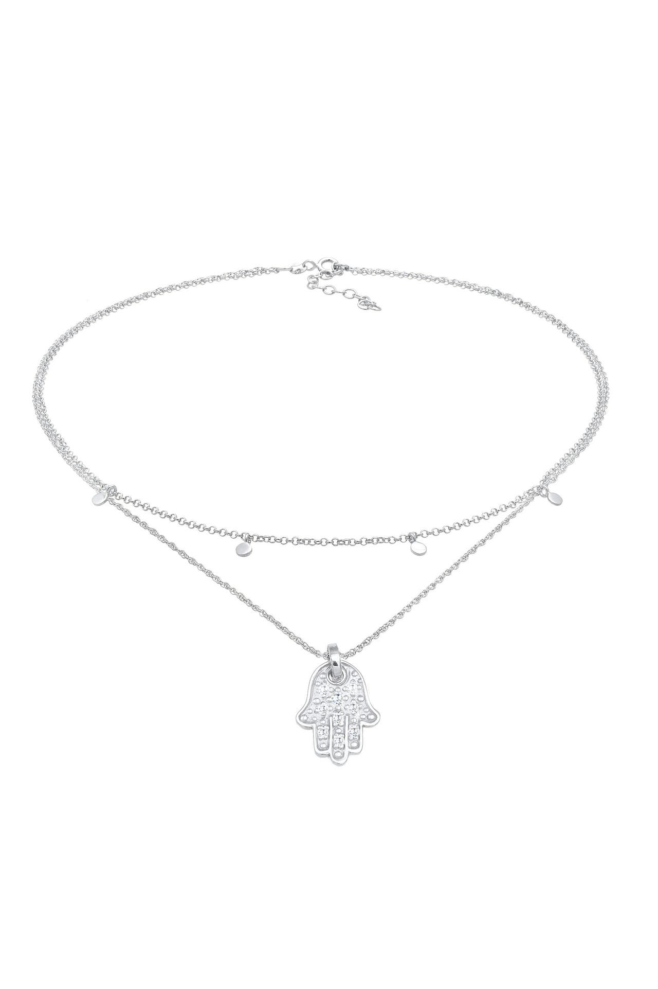 ELLI Kette Choker Plättchen Fatimas Hand Zirkonia 925 Silber Silber, Bild 1
