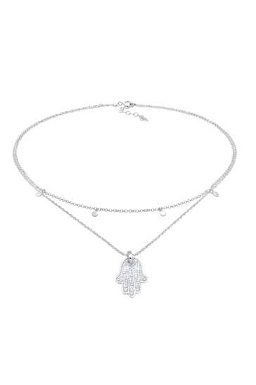 ELLI Kette Choker Plättchen Fatimas Hand Zirkonia 925 Silber Silber