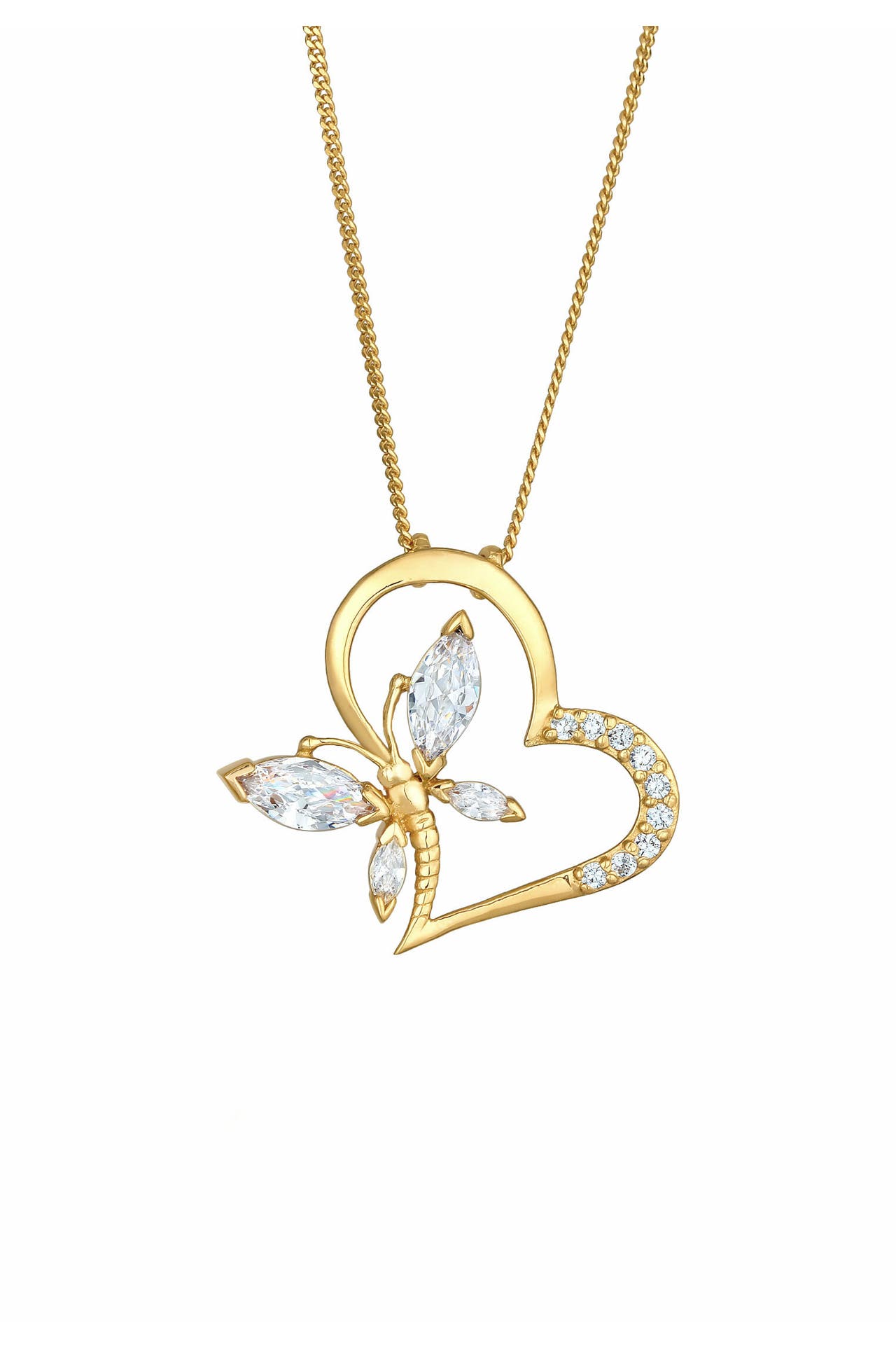 ELLI Kette Herz Schmetterling Zirkonia 925 Silber Noble Gold, Bild 1