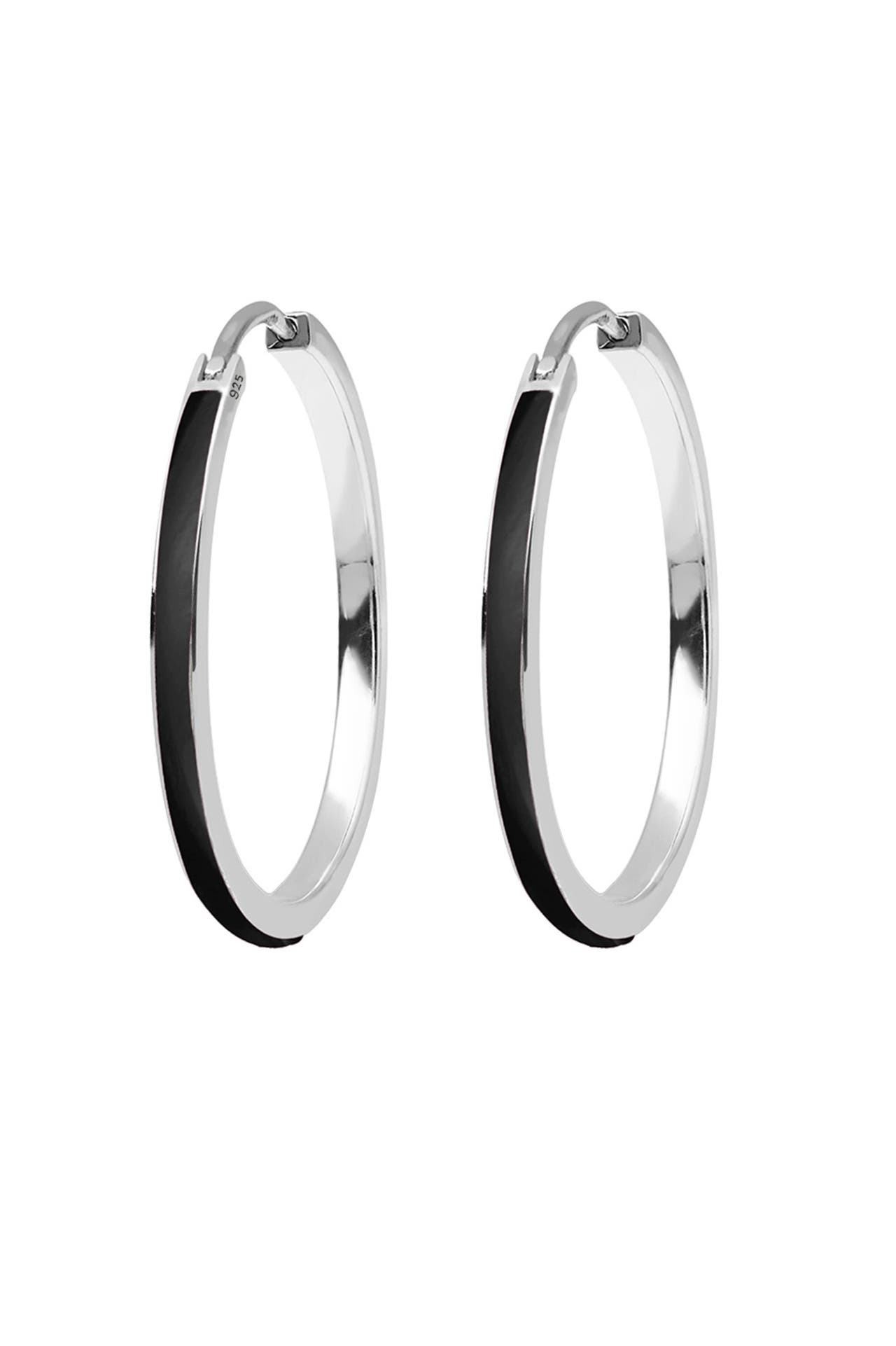 ELLI Ohrringe Creolen mit funkelnden Emaille Lack 925 Sterling Silber Schwarz, Bild 1