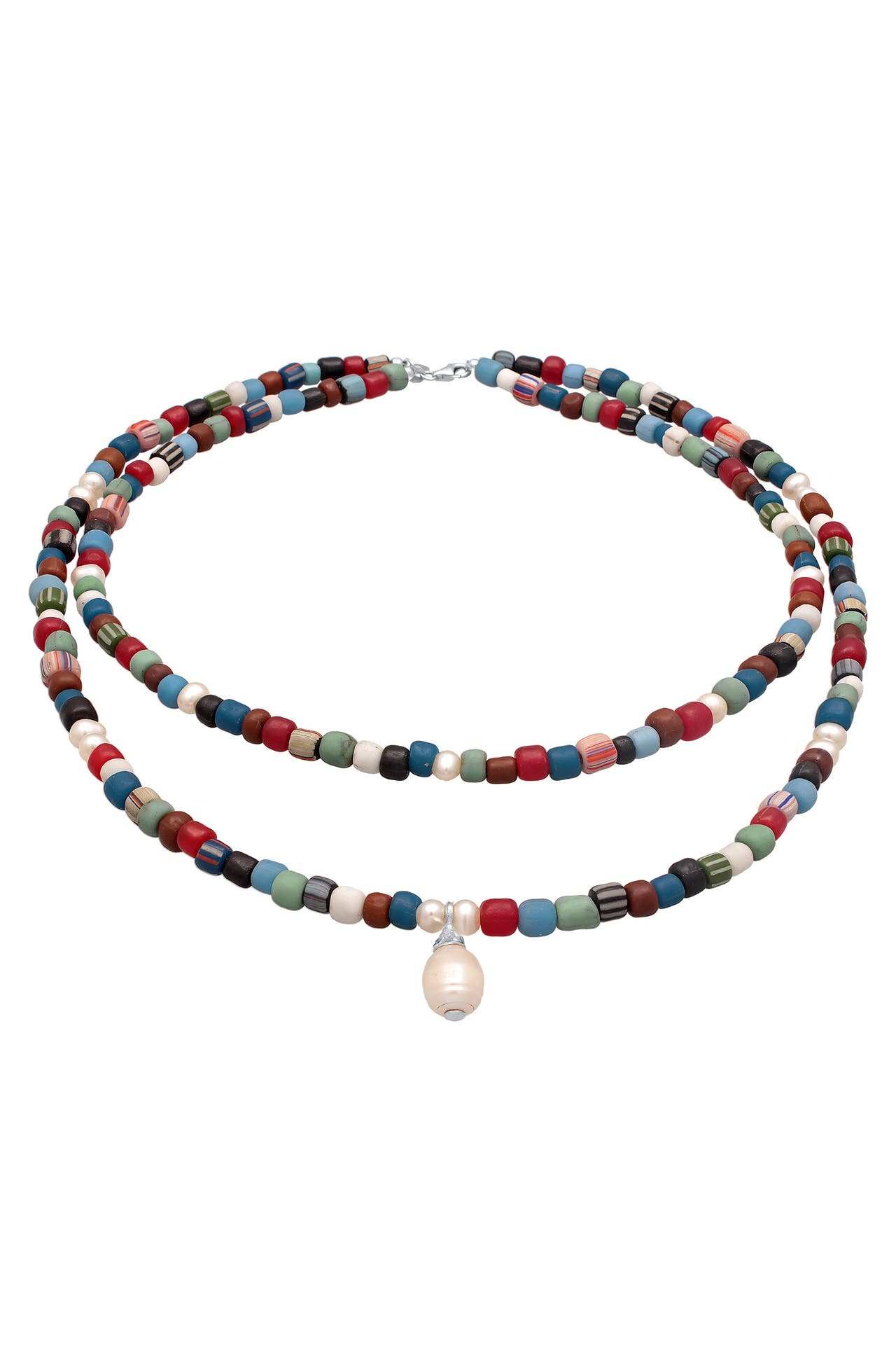 KUZZOI Kette Glas Beads Layer Bunt Süßwasserperlen 925 Silber Zweifarbig, Bild 1