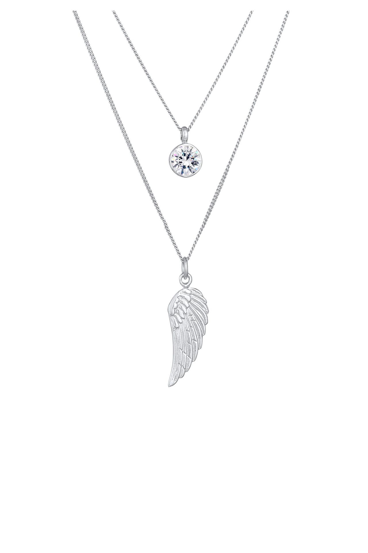 ELLI Kette Layer Flügel Symbol 925 Silber, mit Kristallen von Swarovski® Silber, Bild 1
