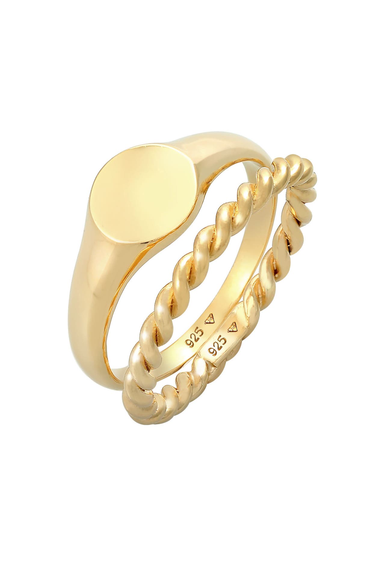 ELLI Ring Siegelring Basic Bandring Twist 2er Set 925 Silber Gold, Bild 1
