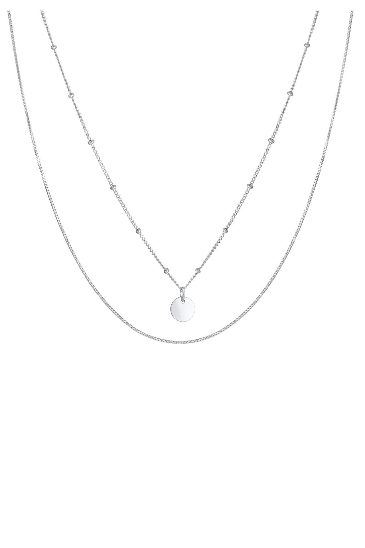 ELLI Kette Layer Kugelkette Kreis Plättchen 925 Silber Silber, Bild 1