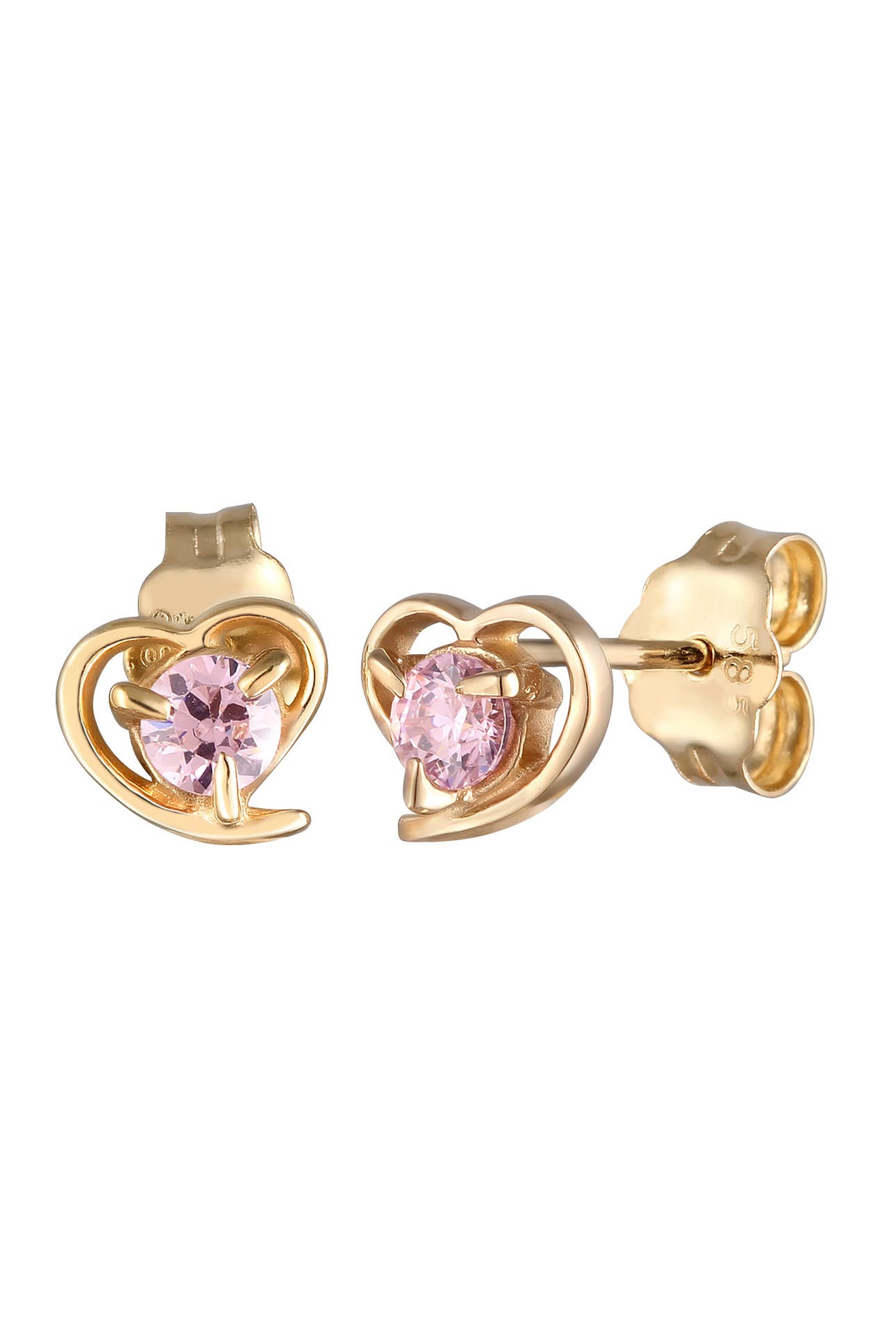 ELLI PREMIUM Ohrringe Herz Zirkonia 585 Gelbgold Pink, Bild 1