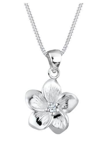 ELLI DIAMONDS Kette Frangipani Blüte Diamant (0.03 ct) 925 Silber Weiß