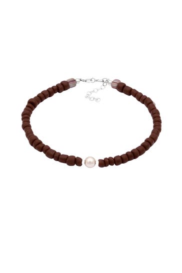 ELLI Fusskettchen Glas Perlen Braun Synthetische Perle Weiß 925 Sterling Silber Silber