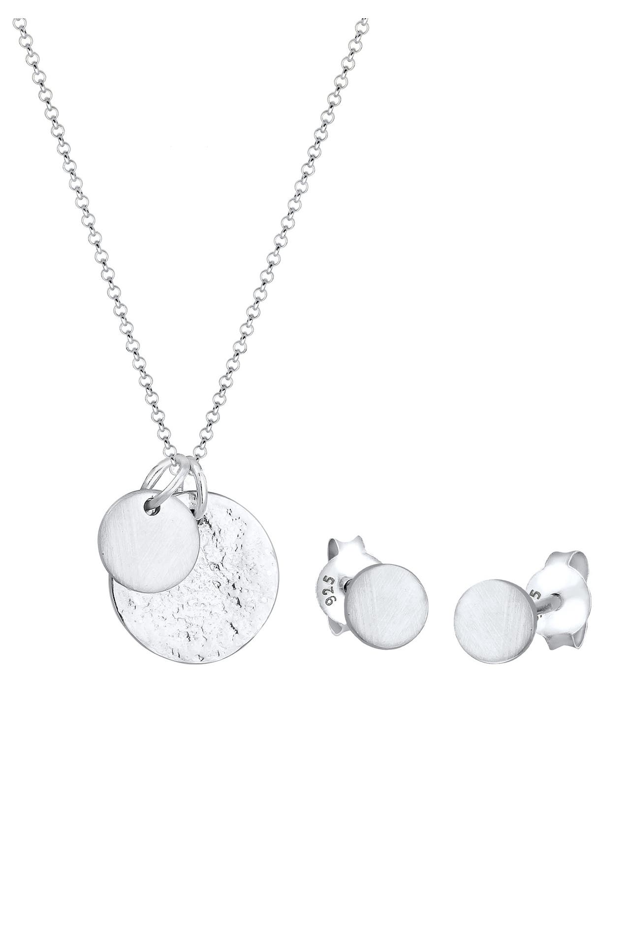 ELLI Schmuckset Plättchen Geo-Organic Halskette Ohrring 925 Silber Silber, Bild 1