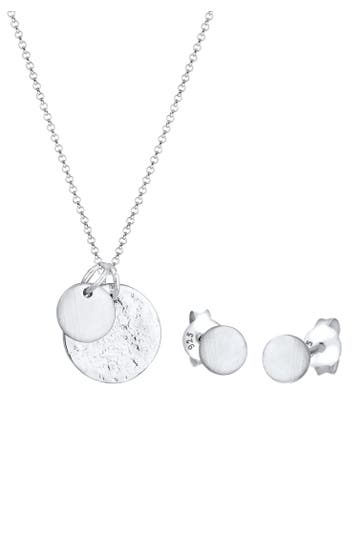 ELLI Schmuckset Plättchen Geo-Organic Halskette Ohrring 925 Silber Silber