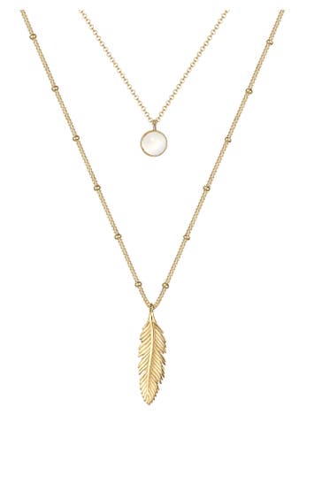 ELLI Kette Layer Feder Mondstein Weiß 925 Sterling Silber Gold
