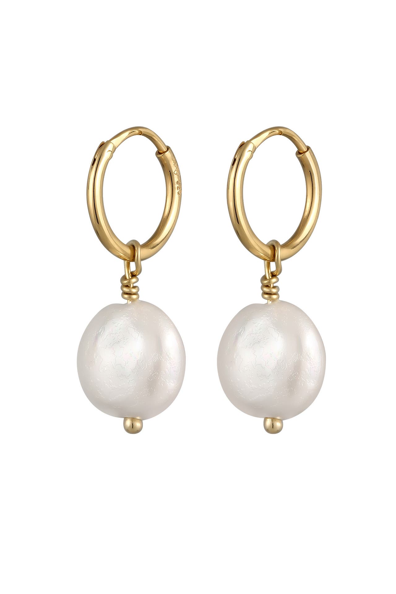 ELLI Ohrringe Creolen mit Muschelkernperlen weiß 925 Sterling Silber vergoldet Gold, Bild 1