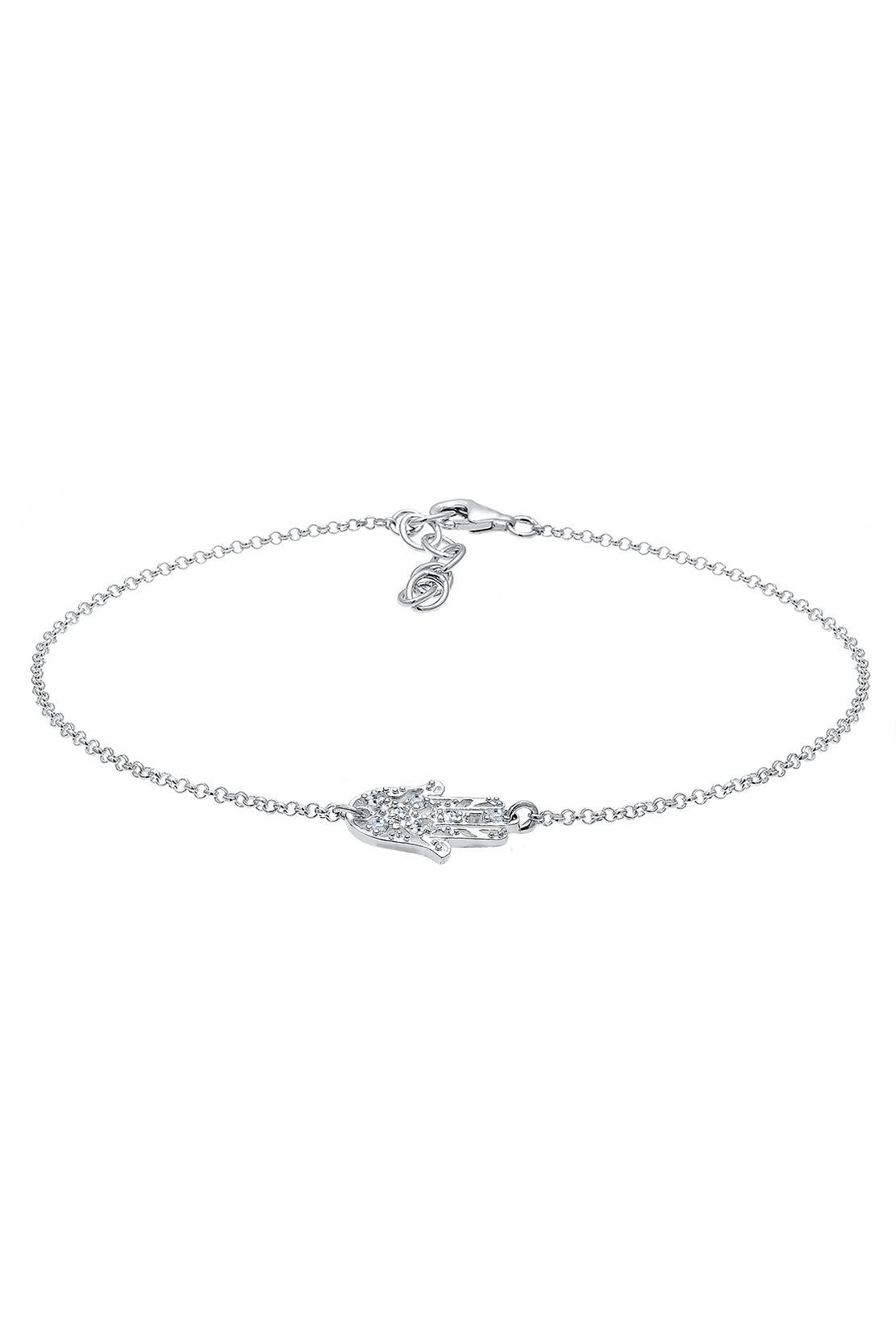 ELLI Fusskettchen Symbol Hand der Fatima 925 Silber, mit Kristallen von Swarovski® Weiß, Bild 1