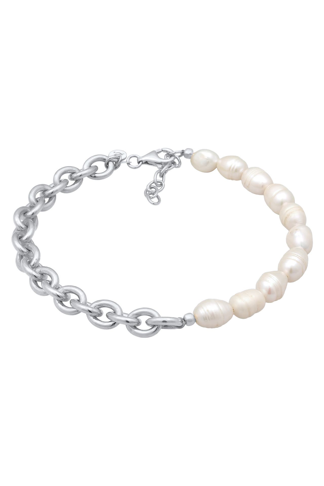 ELLI PREMIUM Fusskettchen Glieder Barock Süßwasserzuchtperle 925er Silber Silber, Bild 1